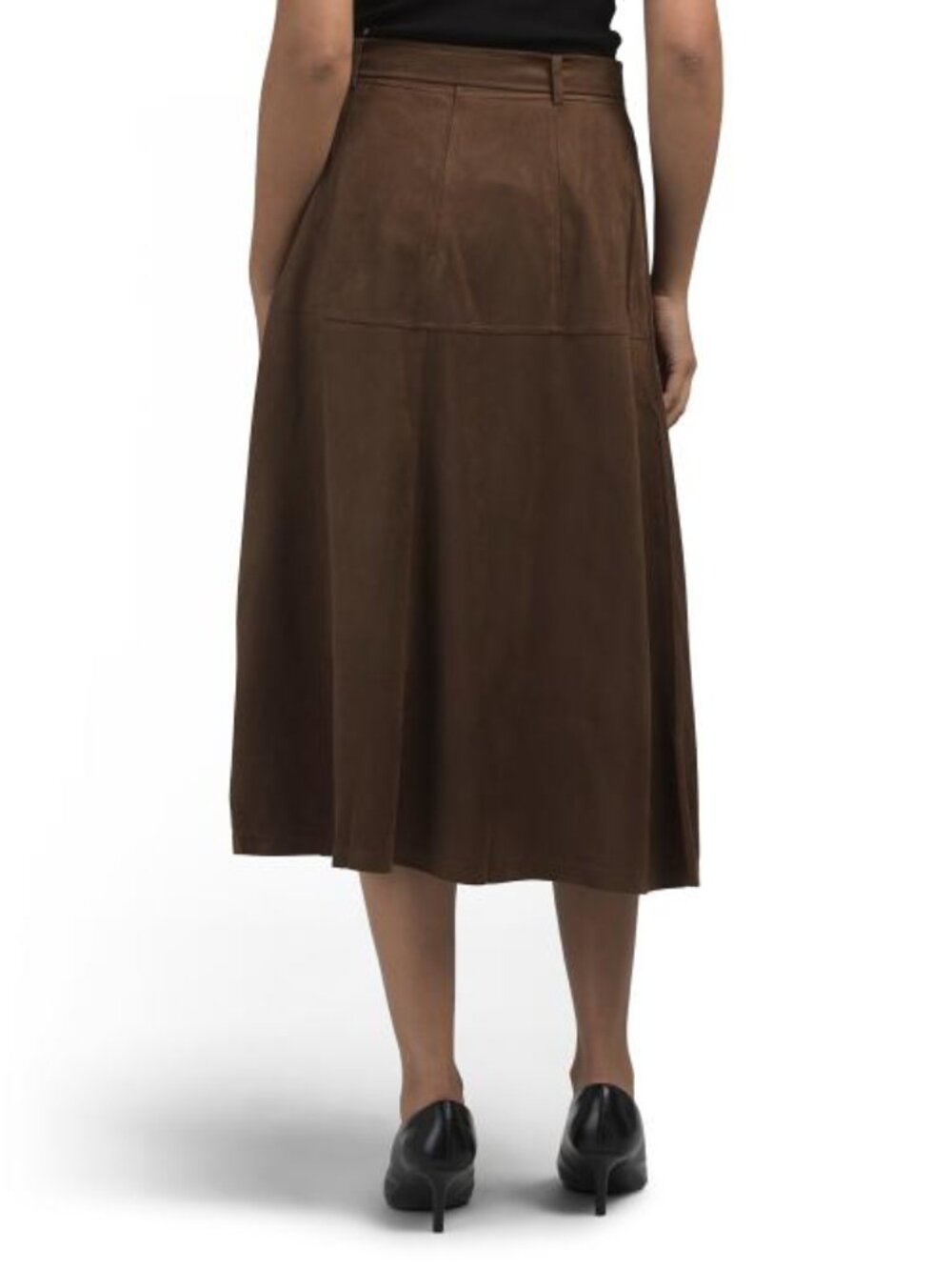 WDNY Faux Suede Midi Skirt With Belt - Picture 2 of 3